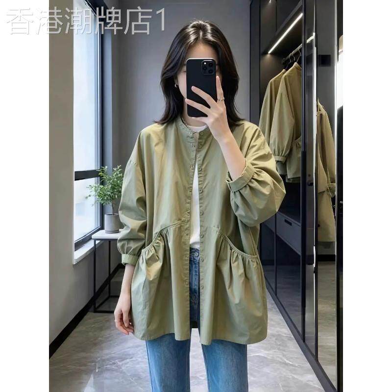 法式双口袋长袖衬衫外套女秋季2026新款大码胖MM宽松休闲外搭上衣