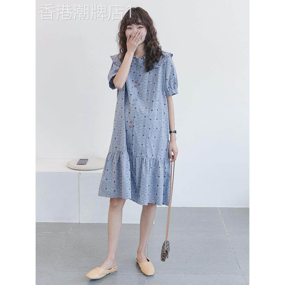 孕妇夏装2025年新款时尚娃娃领显瘦透气棉质洋装外出潮妈哺乳裙