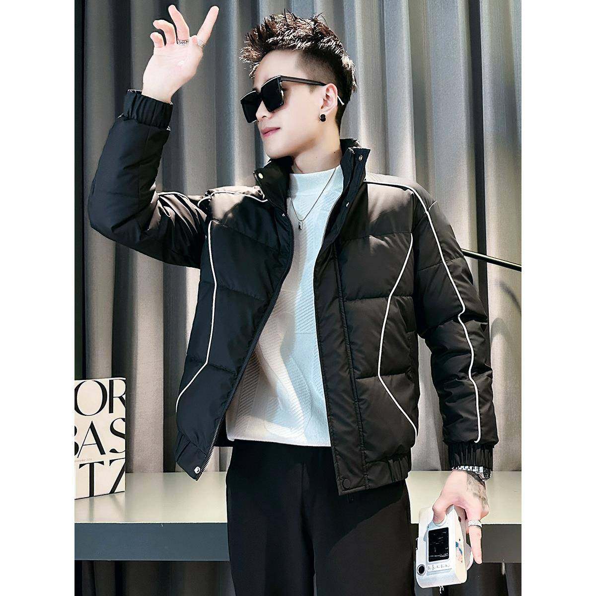 冬季潮牌高级感羽绒棉服男装加厚保暖棉衣新款男修身休闲棉服外套