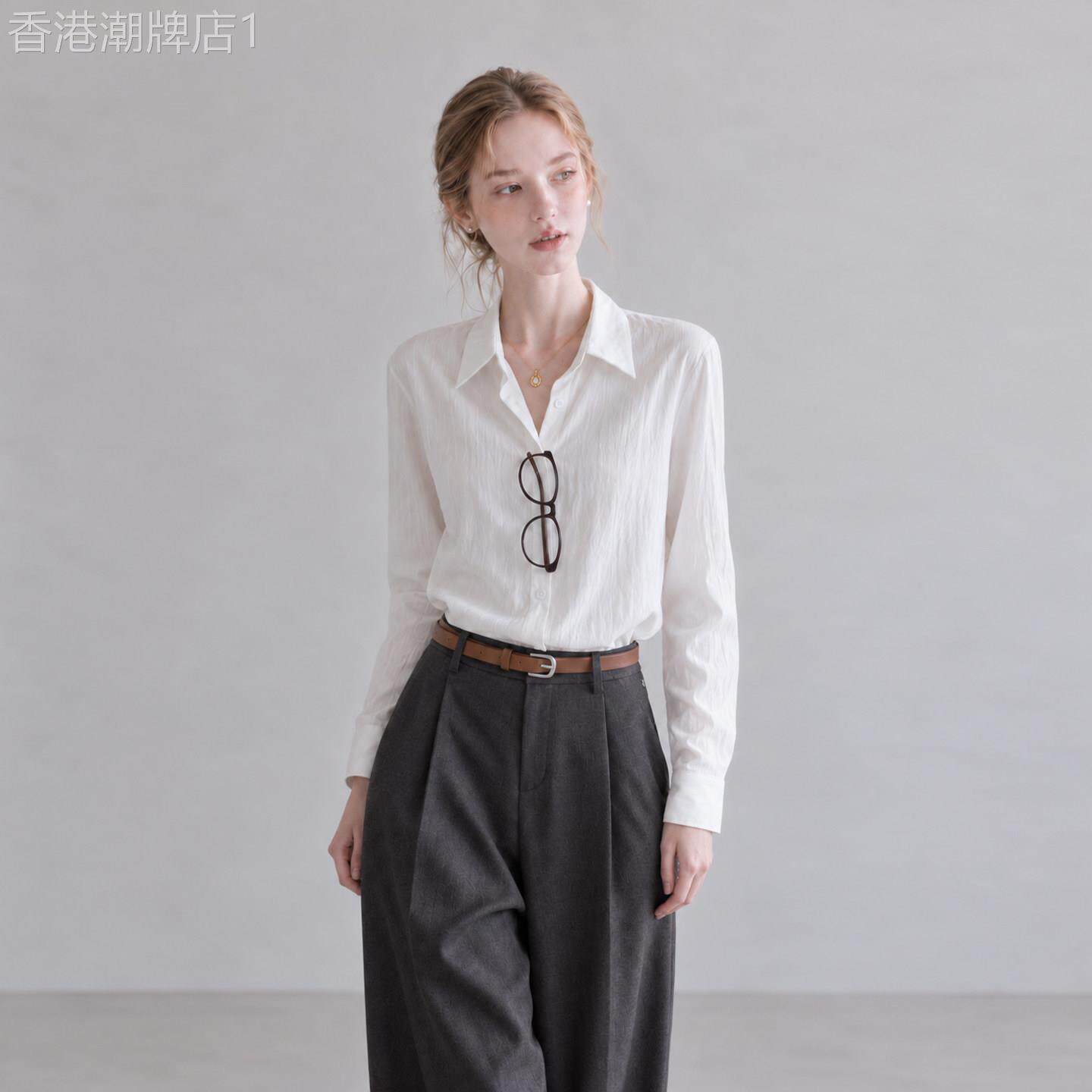 潮牌时尚休闲法式长袖衬衫女2026春秋季宽松显瘦通勤职业面试衬衣