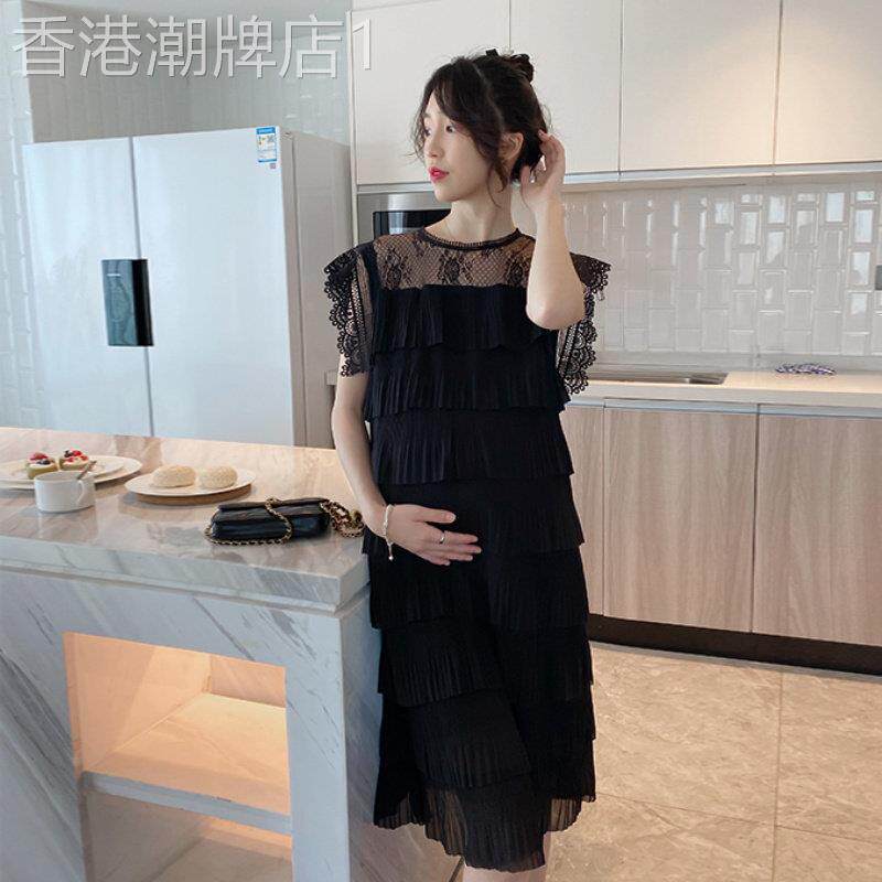 孕妇夏季洋装2025新款雪纺蕾丝孕妇裙时尚款潮妈外出无袖蛋糕裙