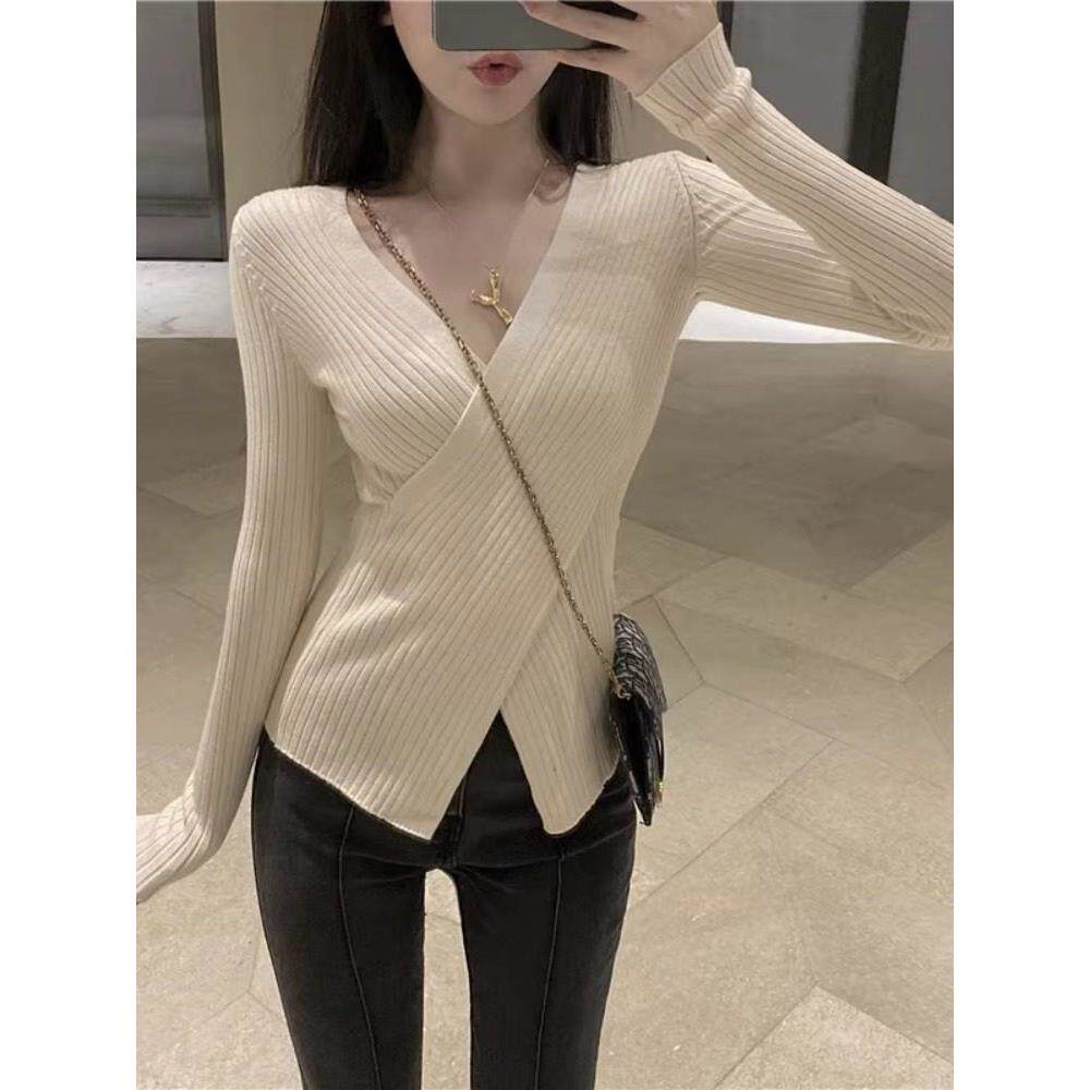 打底衫女2025新款秋冬内搭可外穿v领修身洋气黑色毛衣针织衫上衣