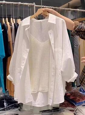 香港TIMO白衬衫女中长款上衣轻熟法式小众秋季宽松慵懒风外套衬衣