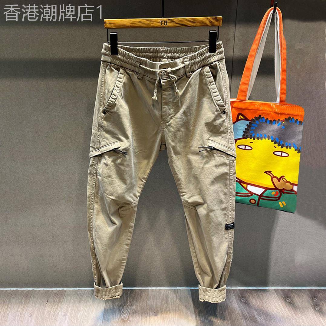 MUSONMU高级感裤子男夏季薄款卡其色休闲工装裤男潮牌宽松束脚裤