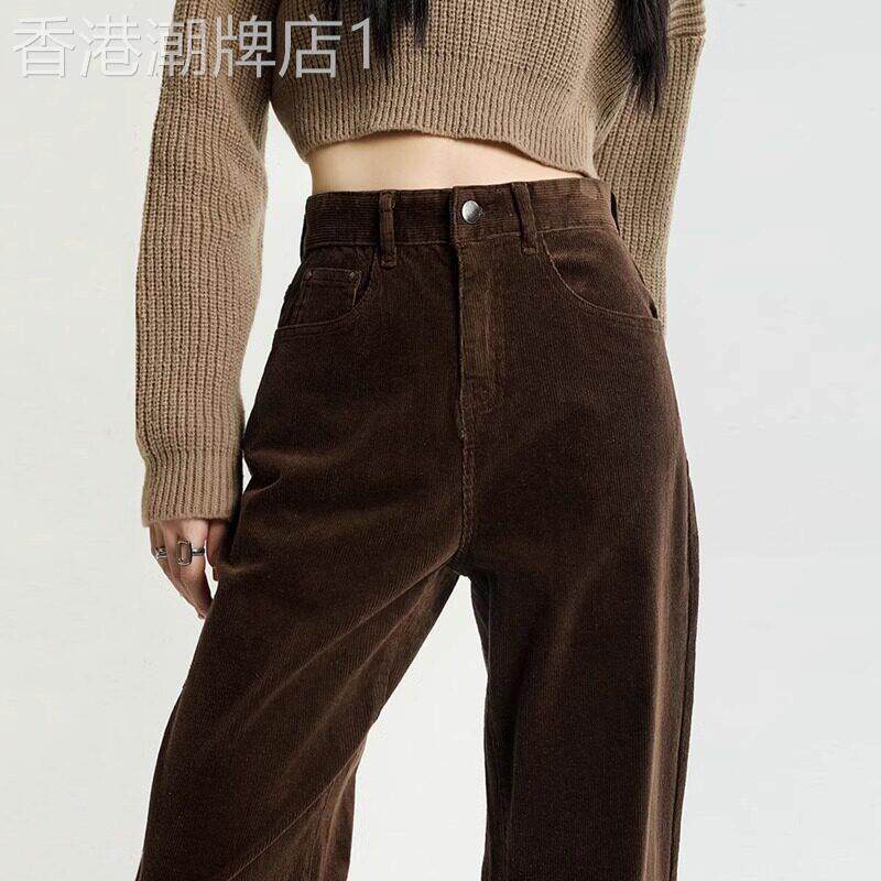 美拉德灯芯绒阔腿裤女2026新款秋冬季棕色裤子条绒咖色窄版直筒裤
