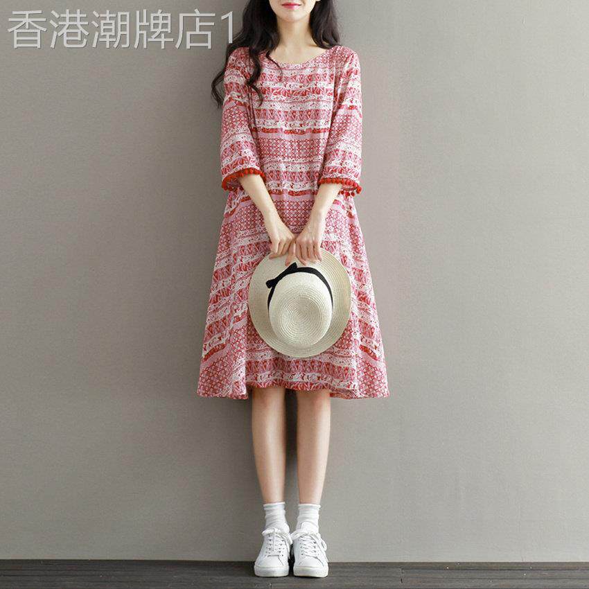 孕妇春装洋装2025新款韩版时尚五分袖民族风宽松棉裙子夏季潮妈
