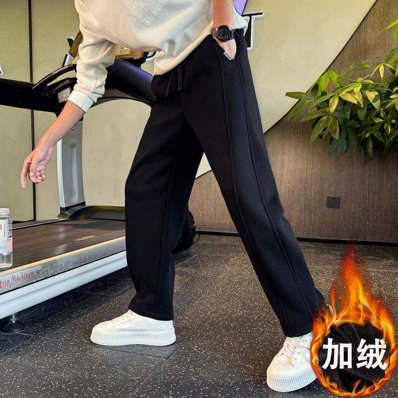 痞帅直筒卫裤男加绒加厚宽松阔腿裤2025新款冬季高级感保暖休闲裤
