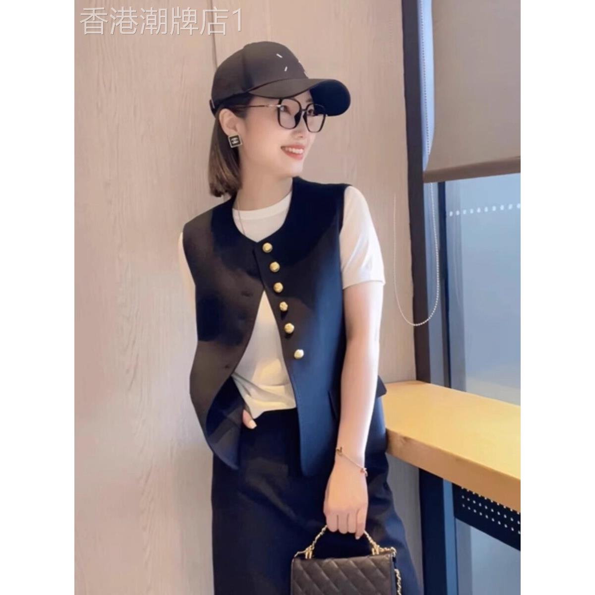 欧货黑色西装马甲女2025新款夏季薄款小个子无袖坎肩叠穿背心外套