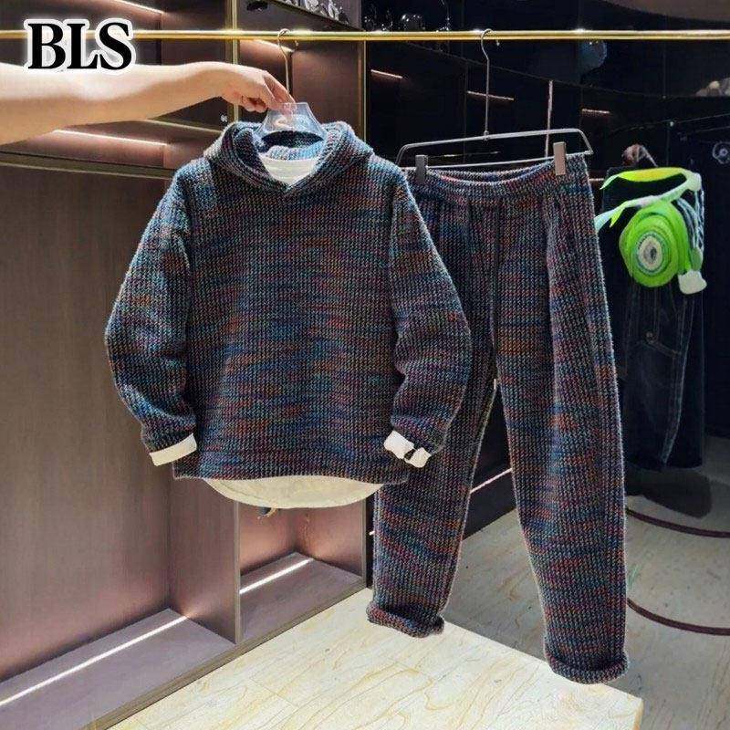 高端连帽休闲时尚套装男款冬季2025新款加绒加厚卫衣长裤两件套装