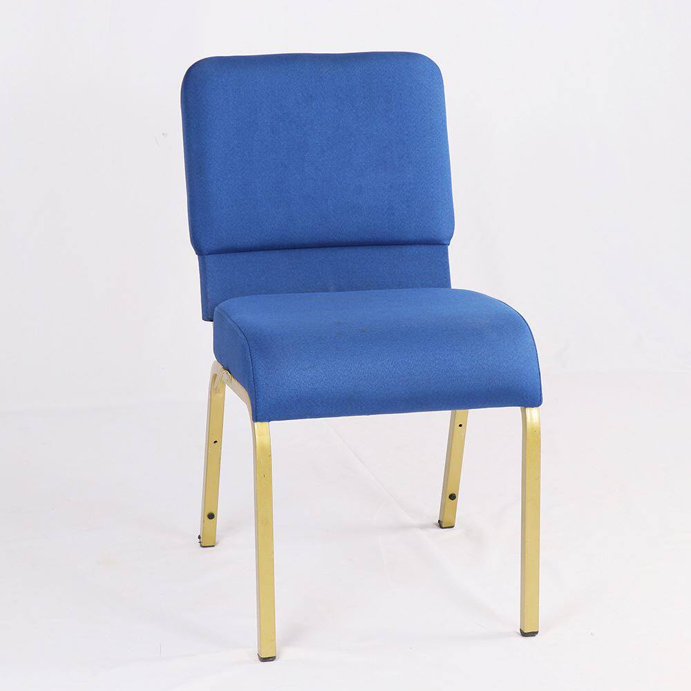 生产深蓝色麻布常规包背教堂椅金属烤漆铁艺教会椅子
