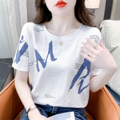 宽松休闲百搭夏装 新款 白色上衣潮 字母印花体恤夏季 纯棉t恤女短袖