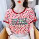 新款 t恤女夏季 宽松休闲显瘦圆领上衣服 碎花字母印花纯棉短袖 时尚