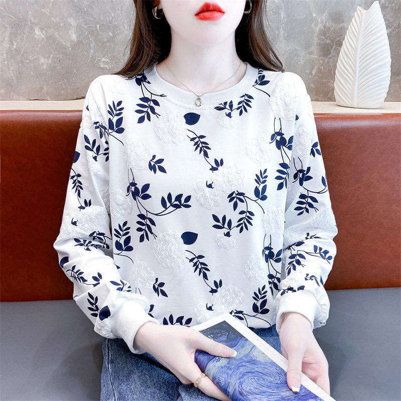 卫衣女秋装薄款上衣时尚印花圆领长袖t恤女韩版春秋新款宽松上衣