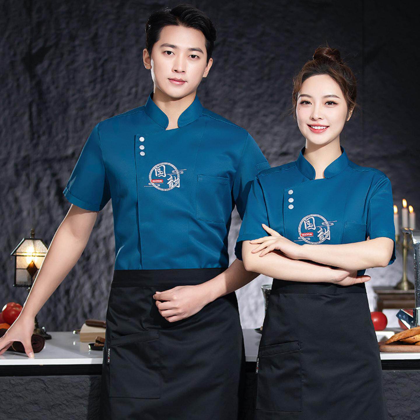 厨师工作服男短袖夏装薄款餐饮