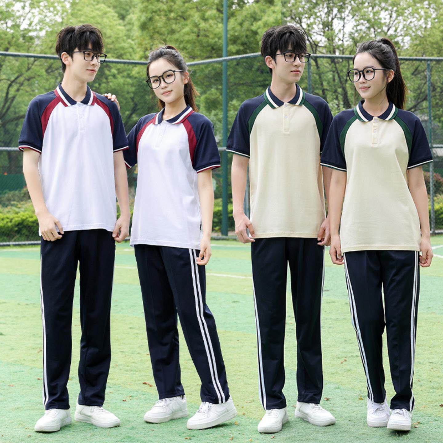 棉质短袖校服套装高中生班服