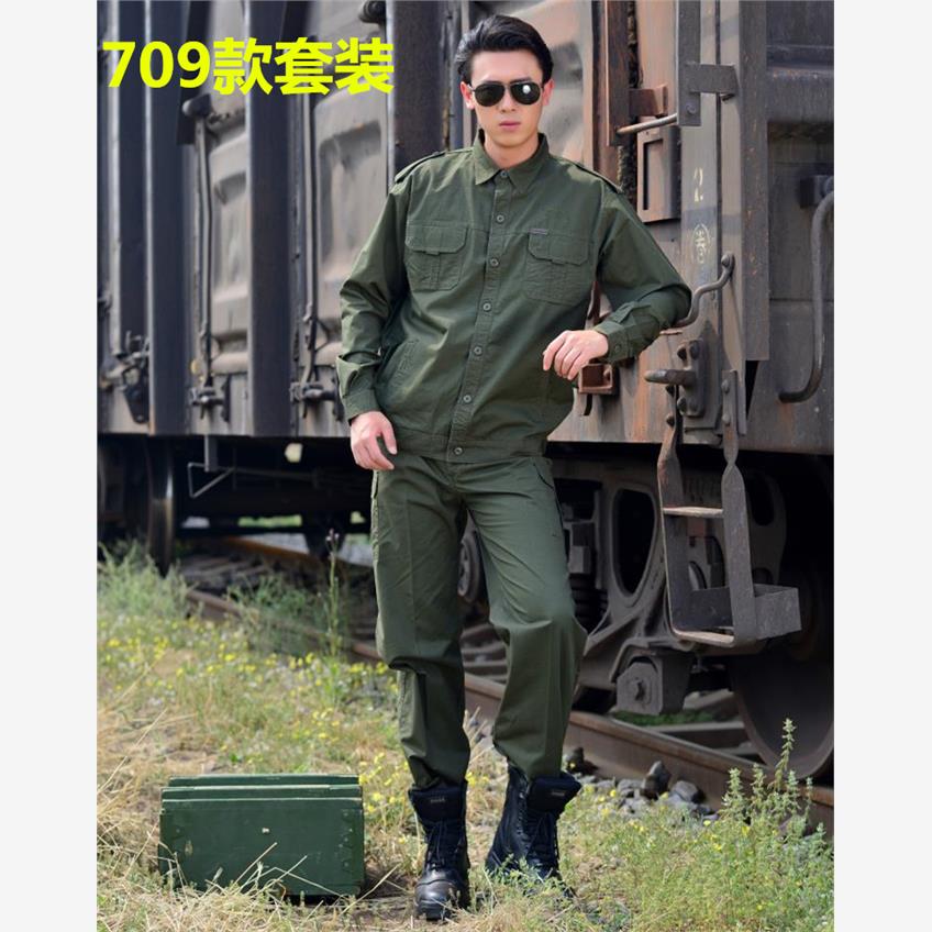 工作服男夏季纯棉衬衣套