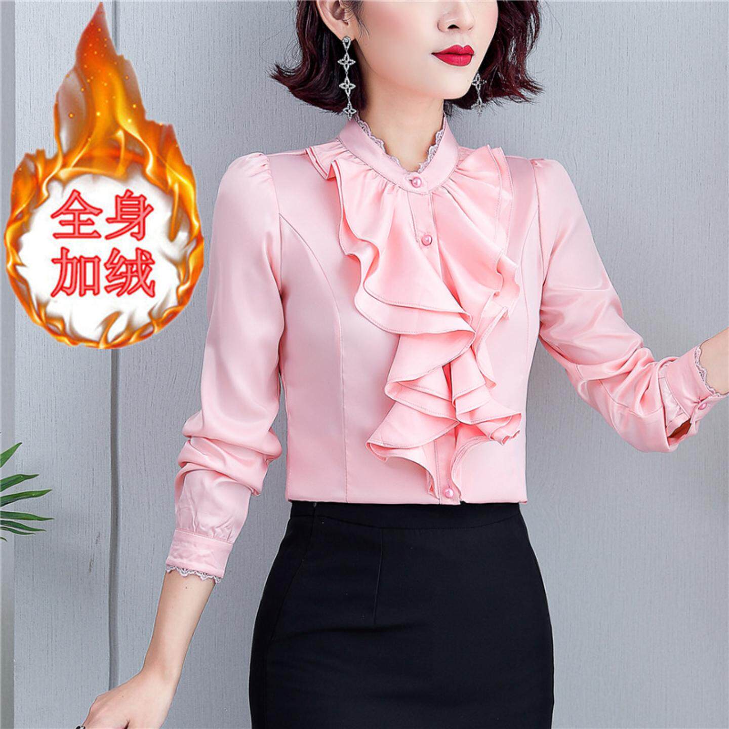 白衬衫女长袖秋冬季韩版时尚缎面