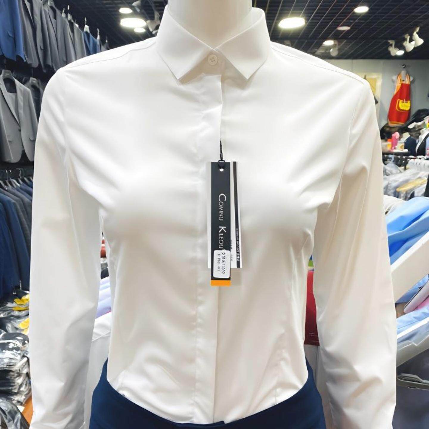 女士白衬衫长袖修身弹力免烫