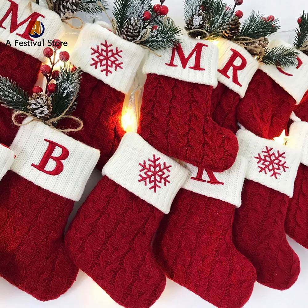 Christmas Socks Knitting Snowflake Letter Stocking Christmas
