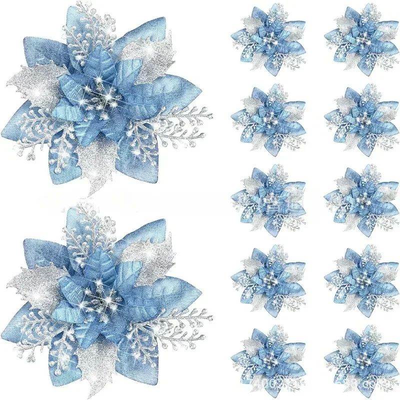 5pcs Glitter Pink Christmas Flowers Xmas Tree 14cm Artifical