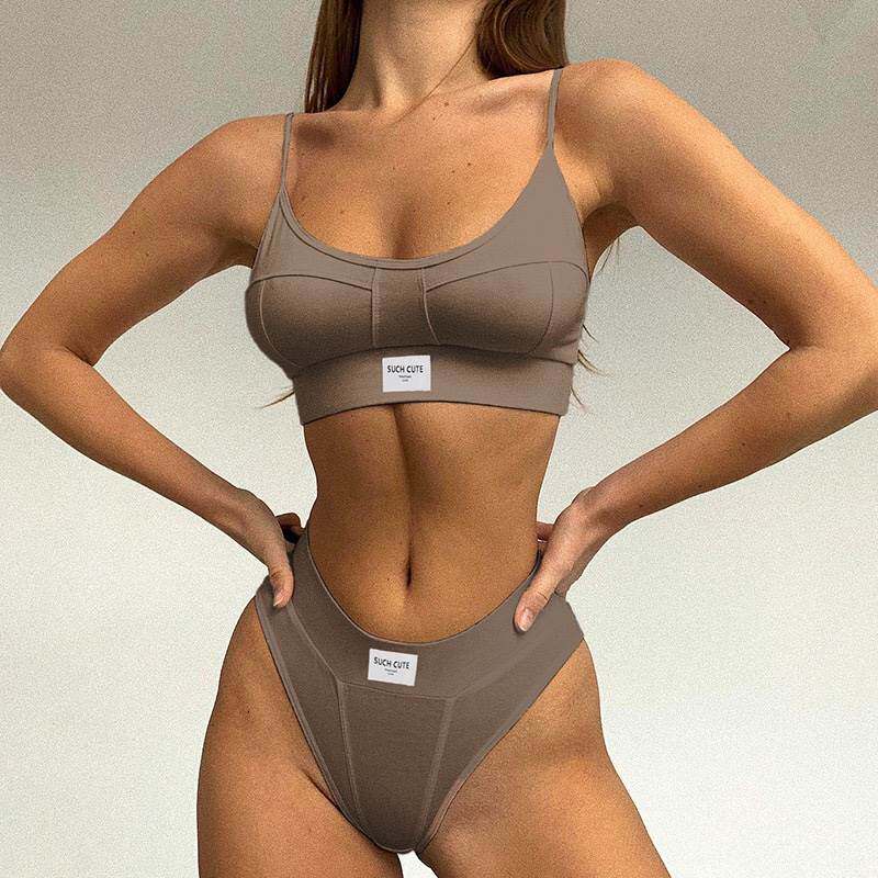 性感纯欲运动分体套装休闲内衣字母三角裤比基尼Bra Set Panties