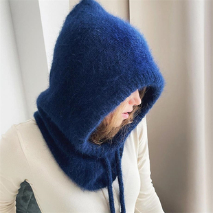 欧美保暖围脖护颈毛线针织帽巴拉克拉法帽 Knit Scarf Hat Women