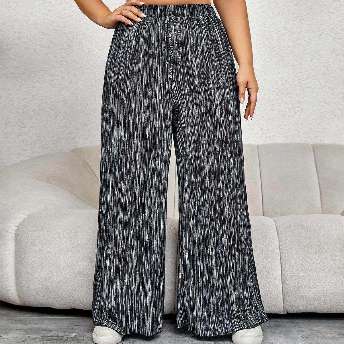 fat women long pants 大码胖女人高腰阔腿裤宽松薄款直筒长裤