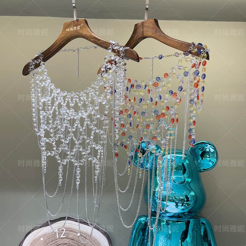 时尚雅妮欧美性感钻链镂空网红吊带背心亚克力披肩身体链水晶配饰