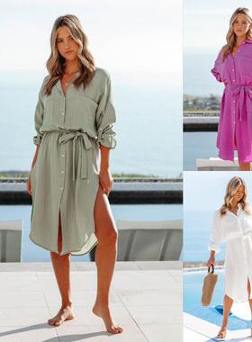 2023Plus Size Dress Women Midi Dresses V neck Bask smock罩衫