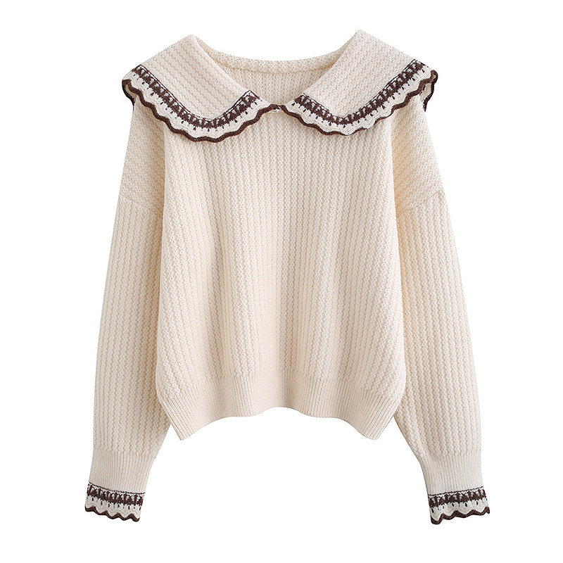 카운터 여성 의류 인형 칼라 복고풍 가을 겨울 스웨터 여성 디자인 틈새 니트 스웨터 다목적 풀오버 탑 유행