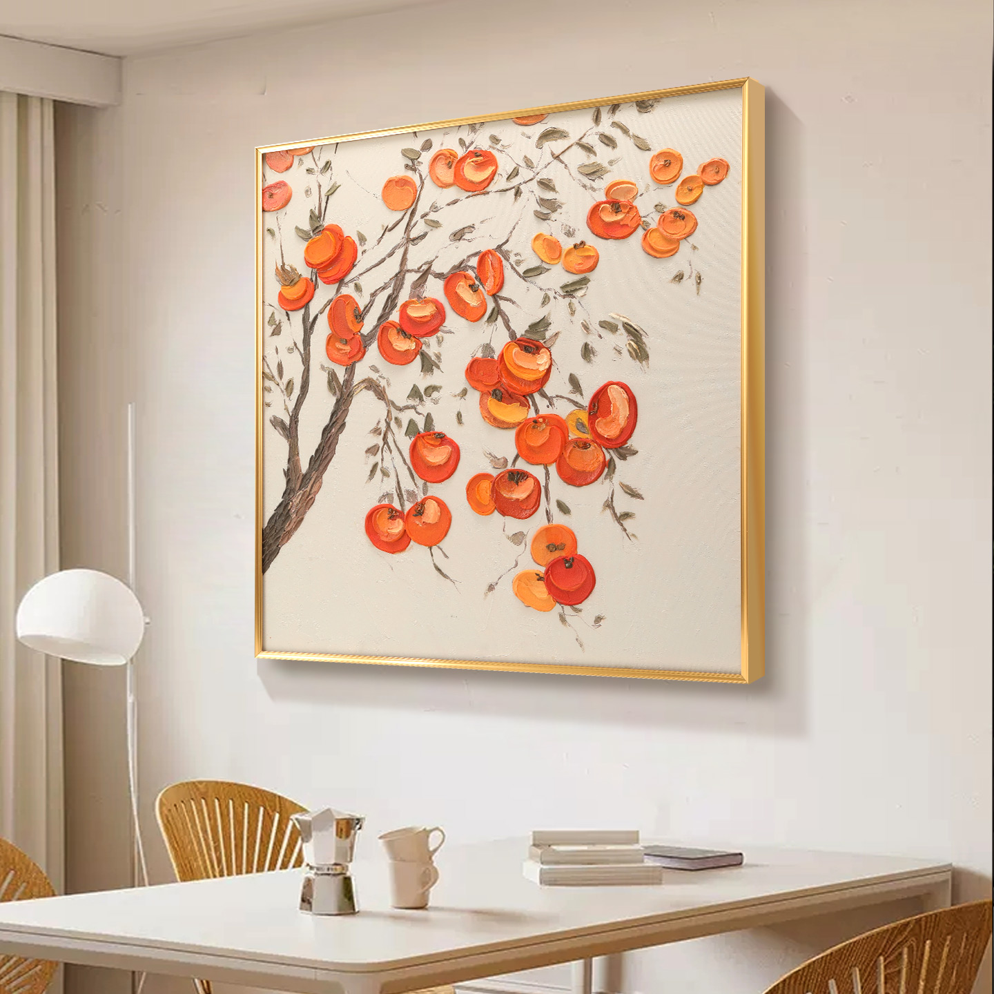 事事如意新中式餐厅装饰画手绘肌理油画大芬村饭厅背景墙挂画壁画