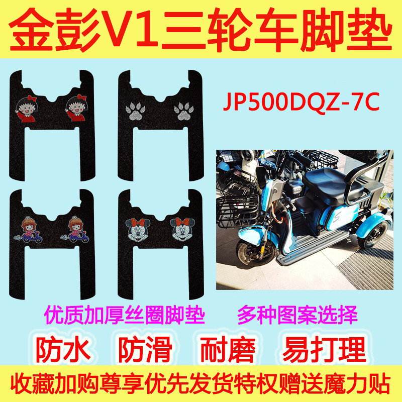 适用于金彭V1电动三轮车脚垫JP500DQZ-7C防水丝圈脚踩垫卡通防滑
