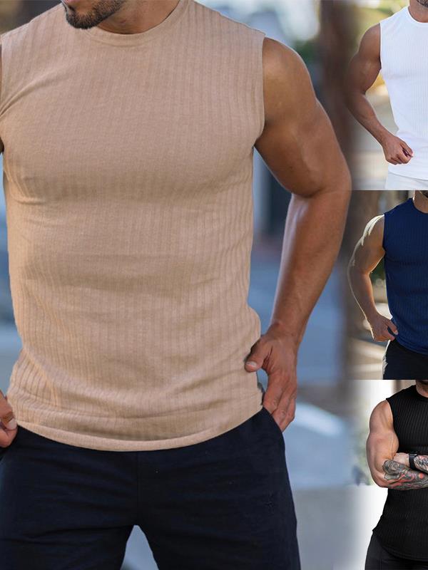 欧美男装2023夏季无袖条纹健身运动背心男士跑步T恤潮Men's v