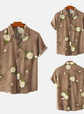 外贸男装2023夏季新款欧美大码男短袖衬衣潮流ins衬衫Men Shirts