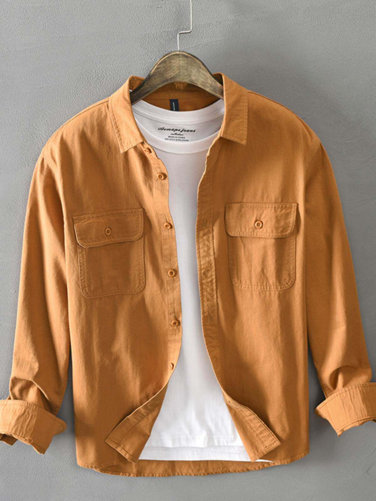 2023秋季大码翻领工装衬衫男士宽松多口袋长袖衬衣潮Men's Sh