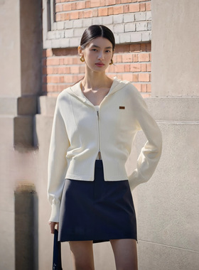 国内鸟家2026春季新款女装百搭连帽长袖针织开衫上衣A3EDG1122M1