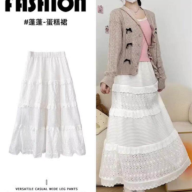 白色半身裙女2026新款春秋高腰大摆裙长裙小白裙小个子蓬蓬蛋糕裙