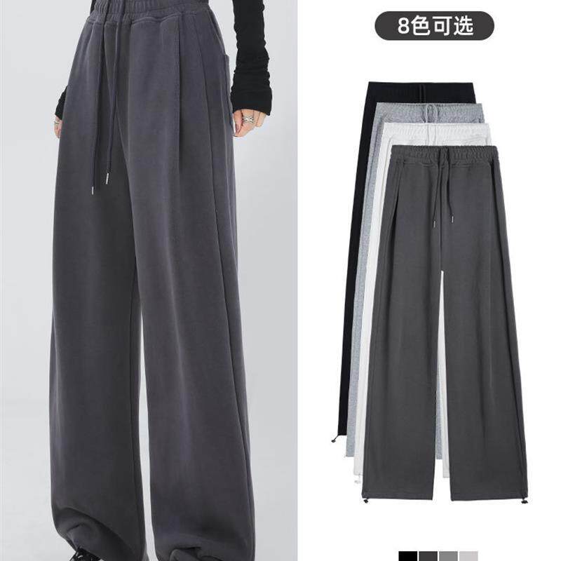 美式运动裤子女春秋束脚宽松阔腿裤垂坠感休闲直筒小个子加绒卫裤
