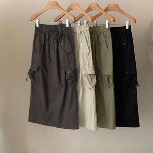 2026高品质工装口袋抽绳设计半裙 春夏裙后开叉高腰中长款裙子