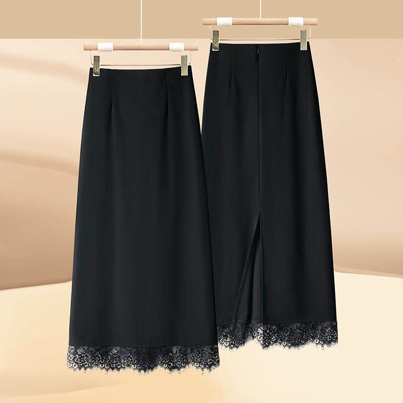 蕾丝开叉半身裙女2026年春秋季新款高腰直筒a字裙中长款包臀裙子