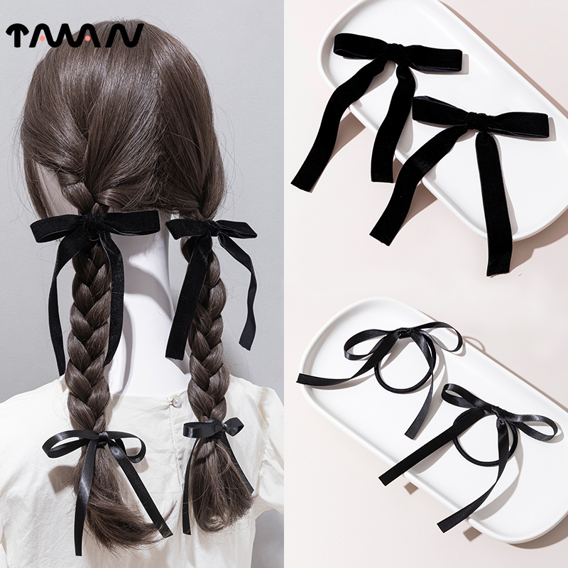 黑色绒蝴蝶结飘带发绳