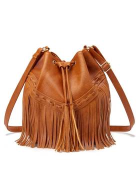 women bucket bag handbag tassel drawstring shoulder流苏女包