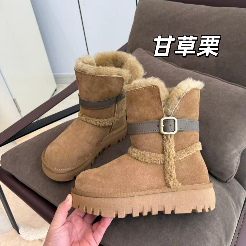 shoeswomen皮带扣羊毛中
