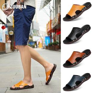 summer shoes for men genuine leather slippers for men 男
