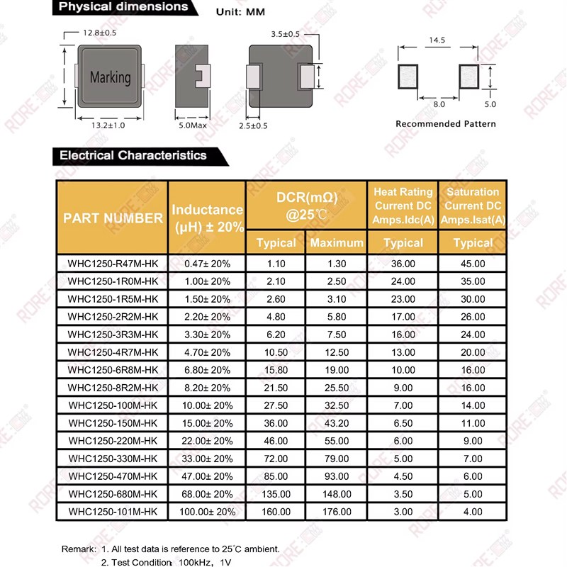 一体成型贴片电感WHC1250 12*12*5MM 100 220 330 470 680 100UH