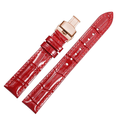 女士真皮手表带红色适配阿玛尼满天星卡西欧飞亚达四叶草天梭卡森