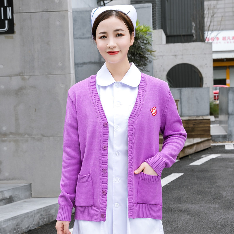 护士毛衣女外套开衫护士服针织衫保暖纯色加绒加厚黄金绒医院医生