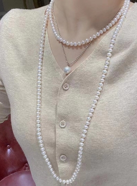 贵妇style~高性价比美光泽7-8mm淡水珍珠毛衣链总长130cm