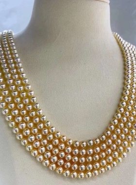 这批货真yyds~5-6mm温柔渐变香槟金海水akoya项链近正圆细腻微瑕