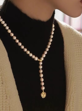 恋恋山茶~ 随手搭配出的慵懒感7-8mm天然淡水珍珠毛衣链总长52cm